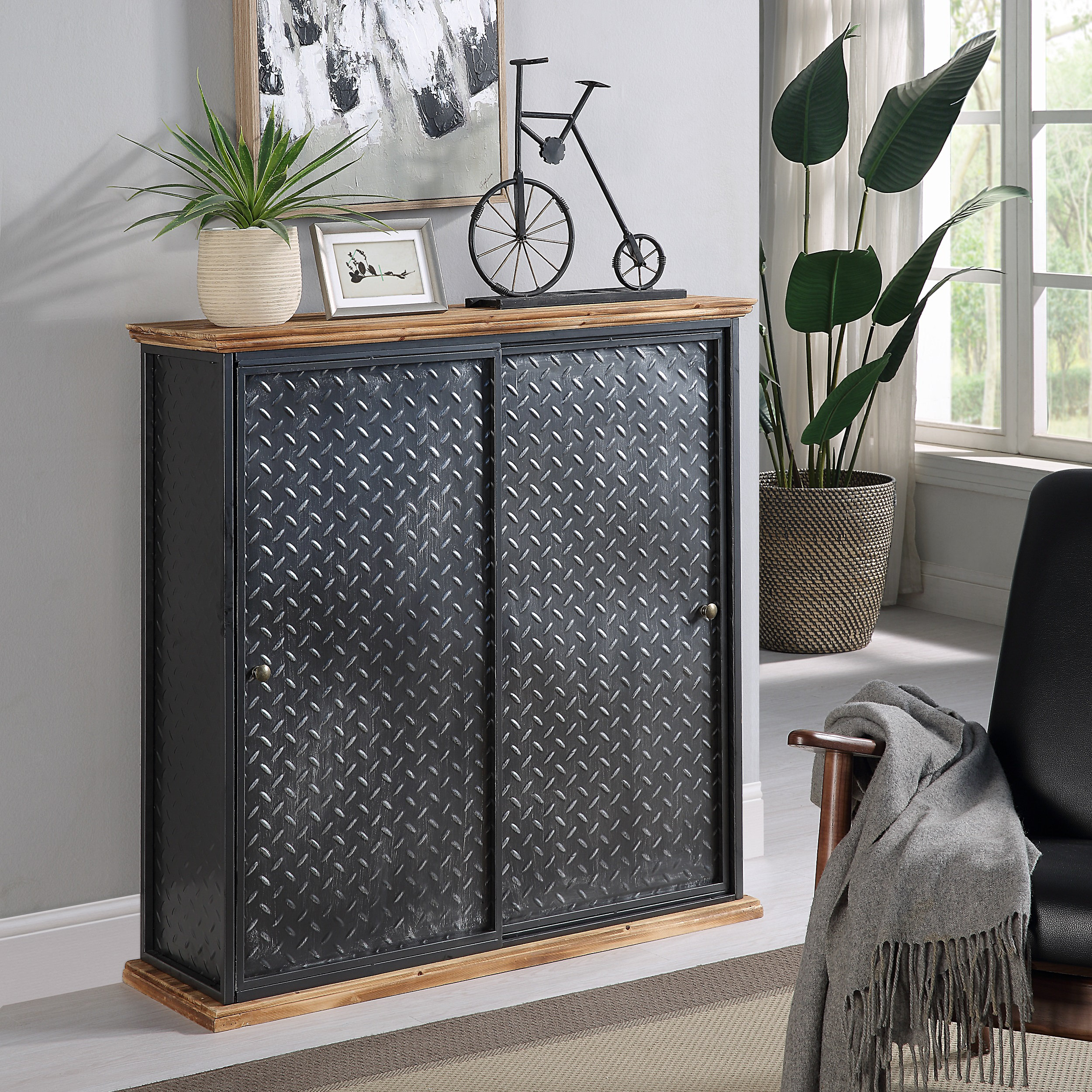 Metal and wood accent cabinet hotsell